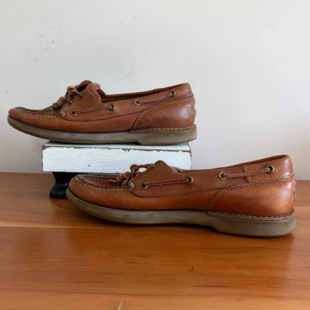 Rockport Mens 7.5 M Brown Leather Boat Shoes Nautical Loafers M5106